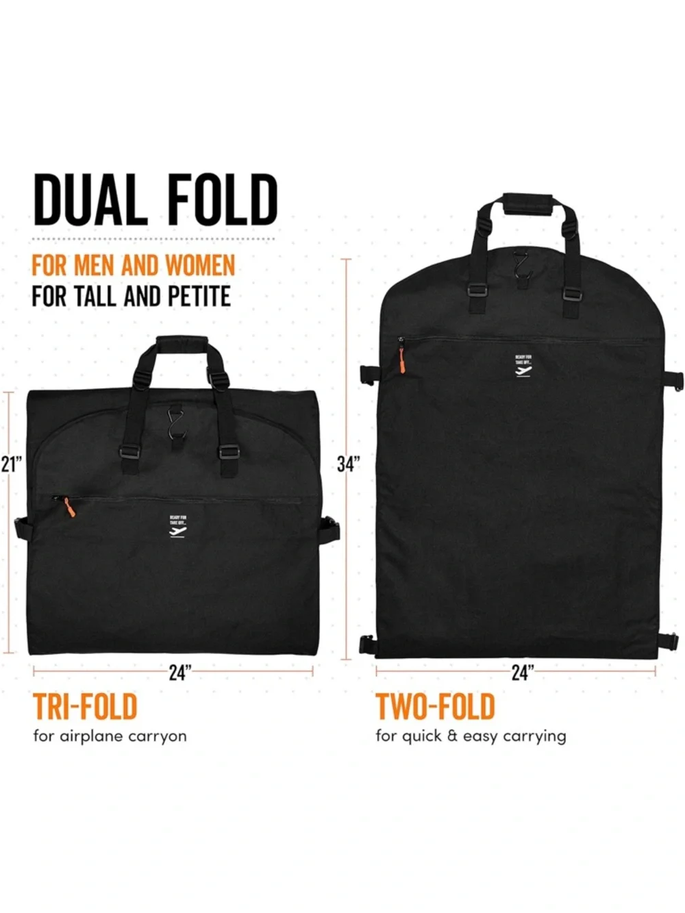 Black Garment Bag for Dresses and Suits